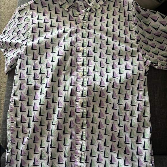 Janie and Jack Other - Boys  White Short-Sleeve Button-Up Shirt with Purple and teal Sailboat Print